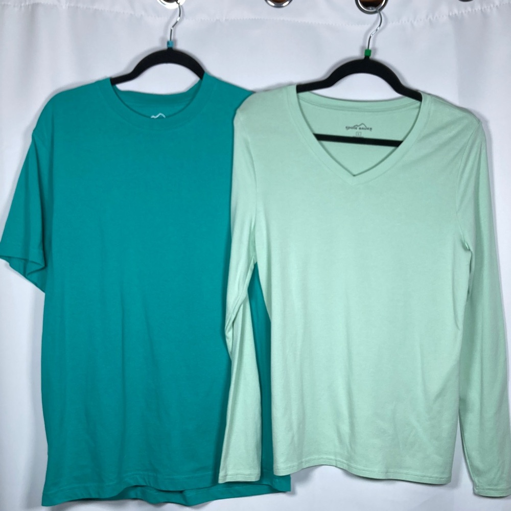 Eddie Bauer Mint Green(WL) and Teal(MM) Crew Neck Tees Activewear Outdoor